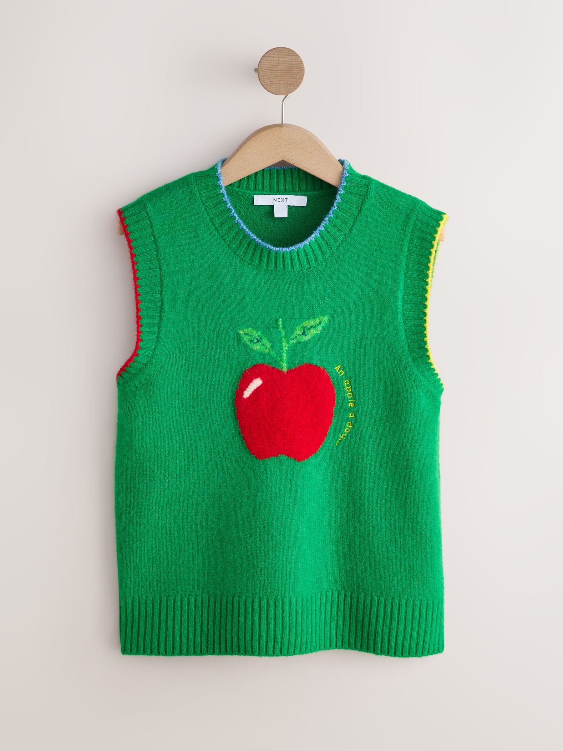 Buy Green/Red Apple Graphic Sleeveless Knitted Tank With Wool from