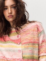 Coral Pink/Orange Spacedye Knitted Crew Neck Cardigan - Image 5 of 8