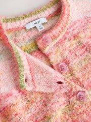 Coral Pink/Orange Spacedye Knitted Crew Neck Cardigan - Image 7 of 8