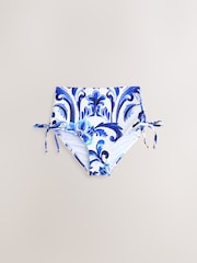 بورسلين أبيض/أزرق - قطعة بكيني سفلية بكشكشة - صورة 3 من 5