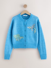 Blue Beaded Fish Crew Neck Knitted Cardigan - Image 6 of 9