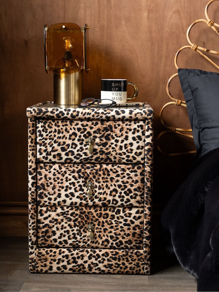 Rockett St George Leopard Love Velvet Starlet 3 Drawer Bedside Table - Image 1 of 9