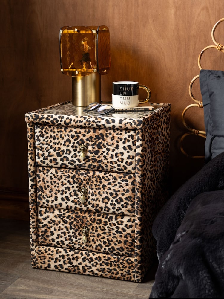 Rockett St George Leopard Love Velvet Starlet 3 Drawer Bedside Table - Image 2 of 9