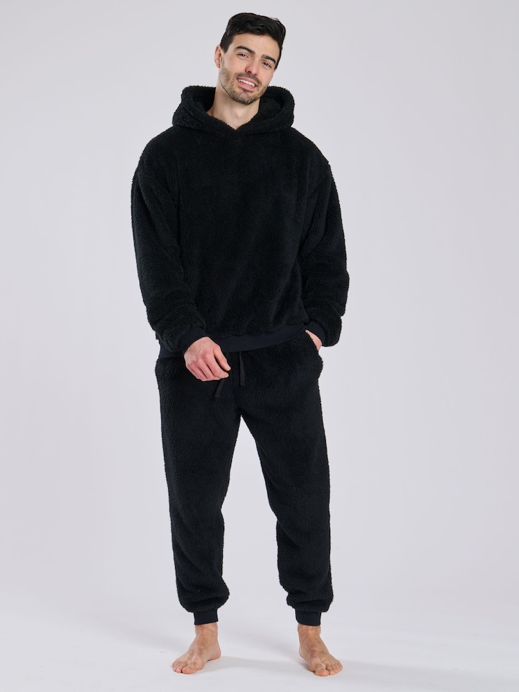 Loungeable Black Sherpa Lounge Joggers - Image 2 of 5 Loungeable Black Sherpa Lounge Joggers - Image 2 of 5