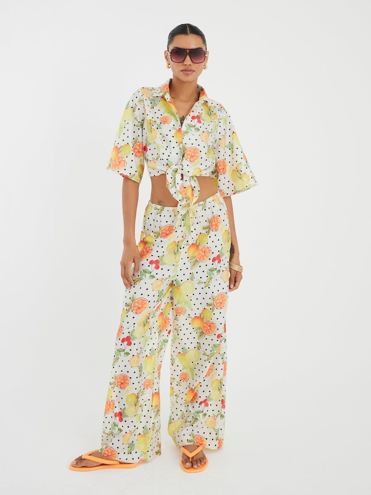 River Island White Fruit Print Beach Trousers - Image 1 of 4