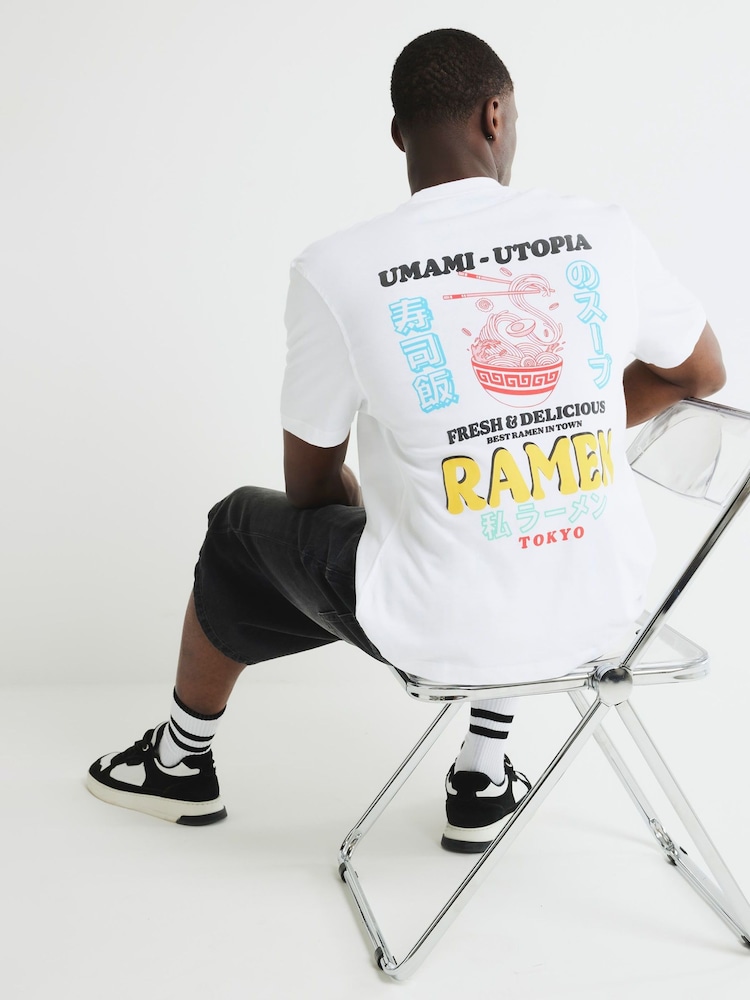 River Island White Regular Fit Japanese Ramen T-Shirt - Image 1 of 4 River Island White Regular Fit Japanese Ramen T-Shirt - Image 1 of 4
