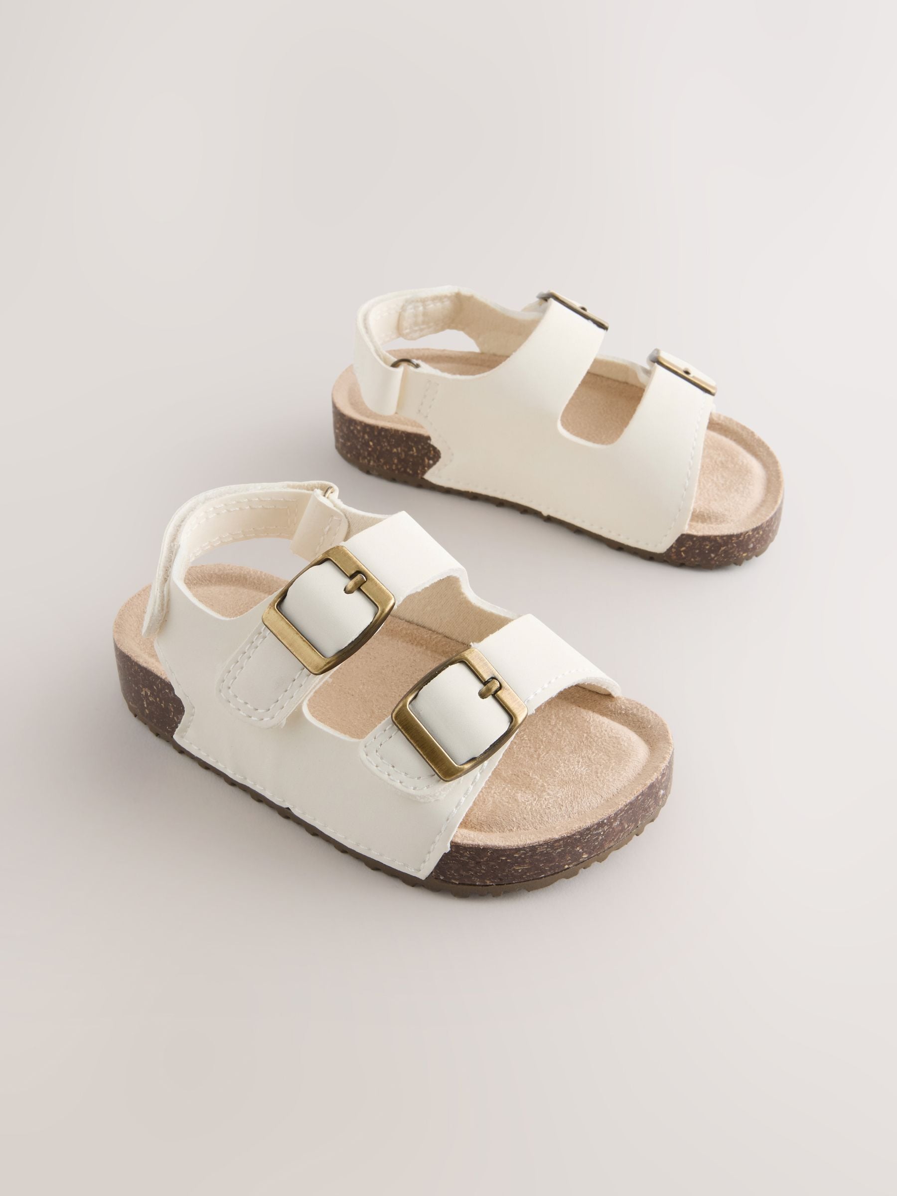 WHAT WE WANT WWW_FBFOOTSTAND ② Buy White Standard Fit (F) Double Buckle Cushioned Footbed Sandals