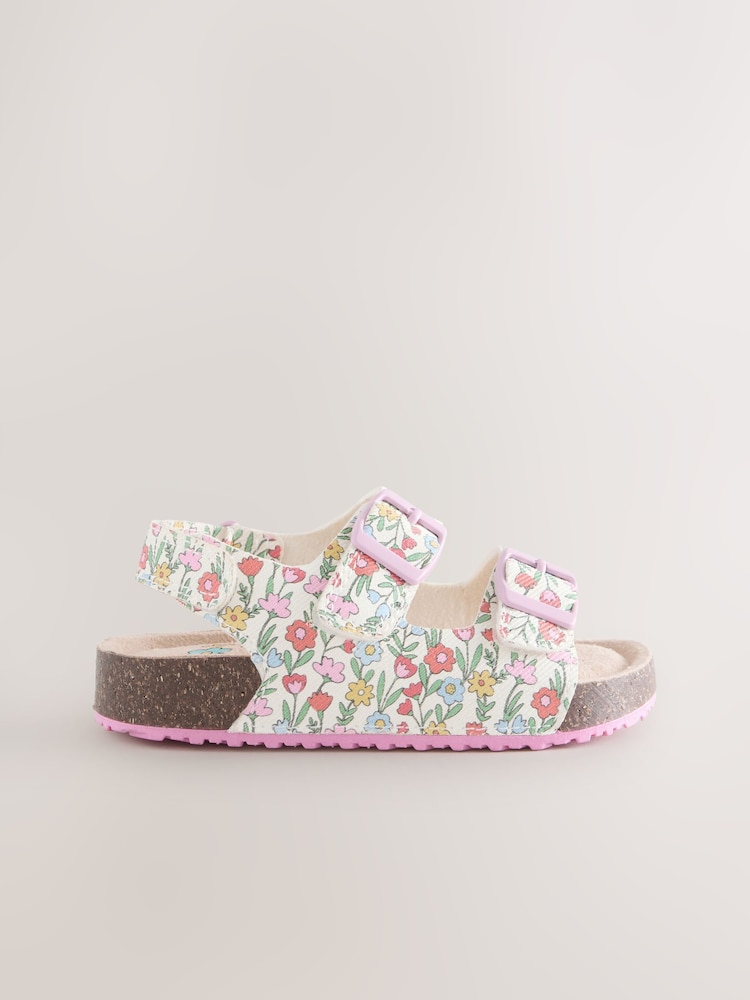 Multi Floral Standard Fit (F) Corkbed Double Two Strap Sandals - Image 2 of 5 Multi Floral Standard Fit (F) Corkbed Double Two Strap Sandals - Image 2 of 5
