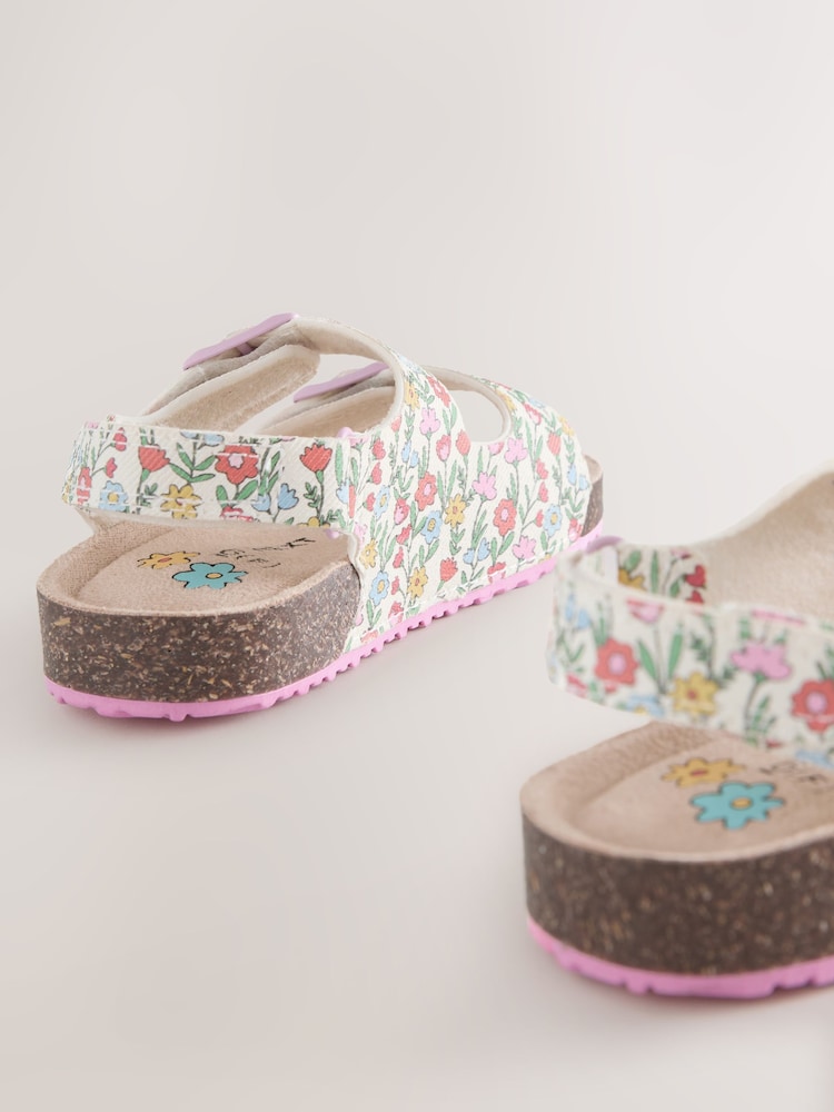 Multi Floral Wide Fit (G) Corkbed Double Two Strap Sandals - Image 2 of 5 Multi Floral Wide Fit (G) Corkbed Double Two Strap Sandals - Image 2 of 5