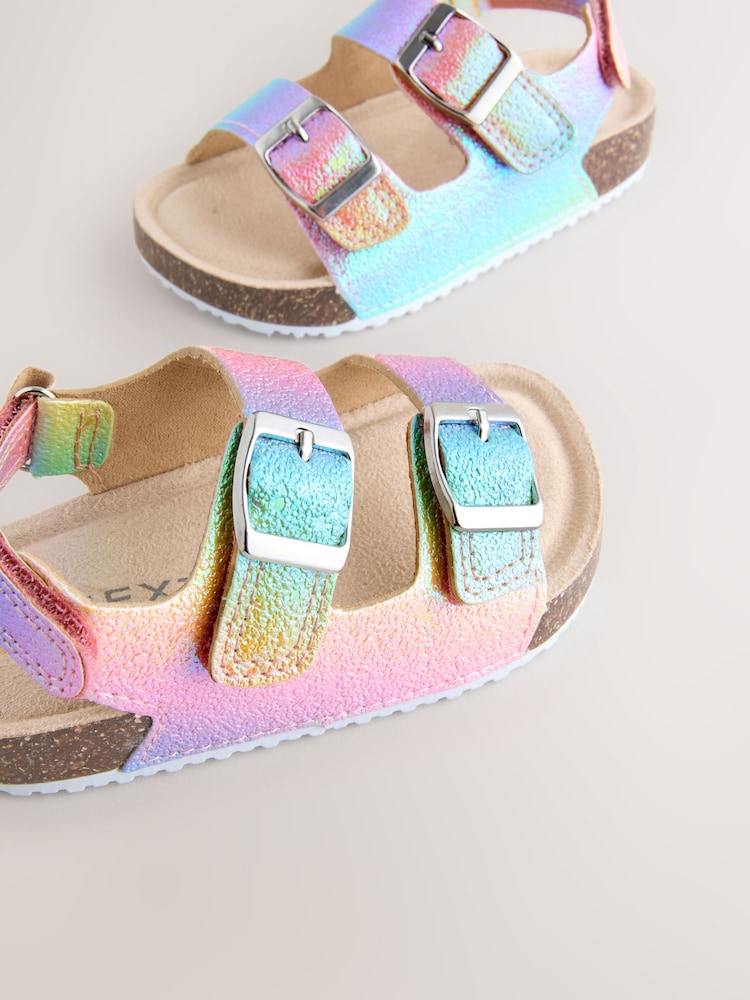 Multi Glitter Wide Fit (G) Double Buckle Cushioned Footbed Sandals - Image 5 of 5 Multi Glitter Wide Fit (G) Double Buckle Cushioned Footbed Sandals - Image 5 of 5