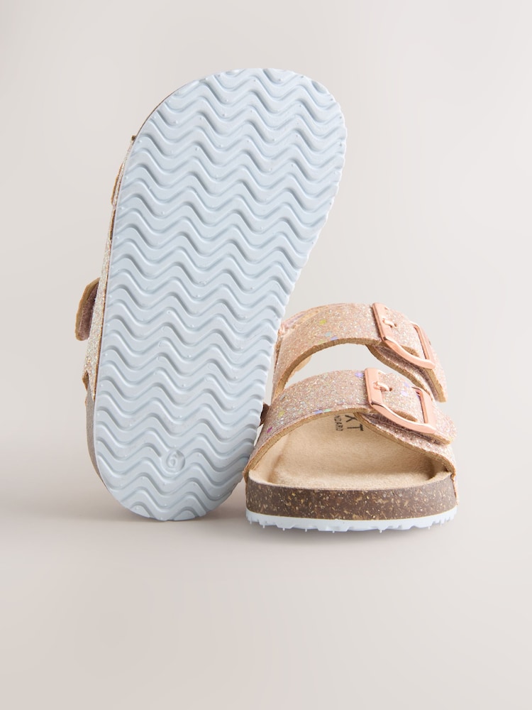 Rose Gold Glitter Standard Fit (F) Corkbed Double Two Strap Sandals - Image 5 of 5 Rose Gold Glitter Standard Fit (F) Corkbed Double Two Strap Sandals - Image 5 of 5