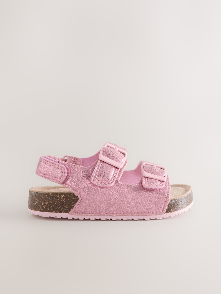 Pink Metallic Wide Fit (G) Corkbed Double Two Strap Sandals - Image 2 of 5 Pink Metallic Wide Fit (G) Corkbed Double Two Strap Sandals - Image 2 of 5
