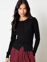 Preto - Threadbare Crew Neck Structured Knitted Cardigan - Imagem 1 de 4