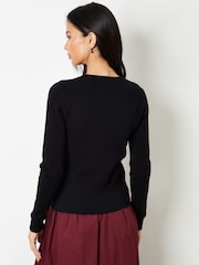Preto - Threadbare Crew Neck Structured Knitted Cardigan - Imagem 2 de 4