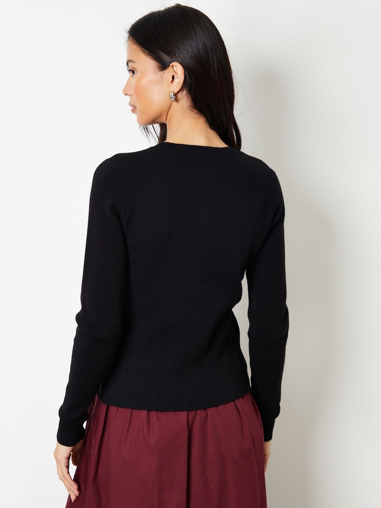 أسود - Threadbare Crew Neck Structured Knitted Cardigan - صورة 2 من 4 أسود - Threadbare Crew Neck Structured Knitted Cardigan - صورة 2 من 4