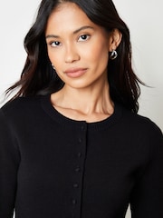 Preto - Threadbare Crew Neck Structured Knitted Cardigan - Imagem 4 de 4