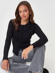 Threadbare Black Crew Neck Structured Knitted Cardigan - Image 5 of 5