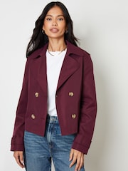 Threadbare Red Double Breasted Cropped Trench Jacket - Image 1 of 4