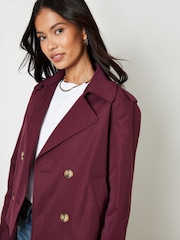Threadbare Red Double Breasted Cropped Trench Jacket - Image 2 of 4