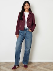 Threadbare Red Double Breasted Cropped Trench Jacket - Image 3 of 4