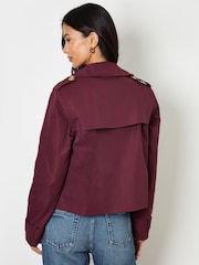 Threadbare Red Double Breasted Cropped Trench Jacket - Image 4 of 4
