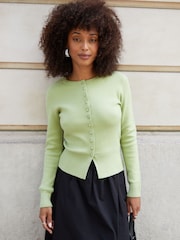 Threadbare Green Crew Neck Structured Knitted Cardigan - Image 1 of 4