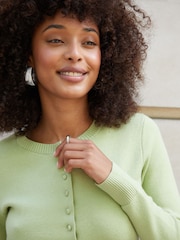 Threadbare Green Crew Neck Structured Knitted Cardigan - Image 2 of 4