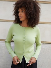 Threadbare Green Crew Neck Structured Knitted Cardigan - Image 3 of 4