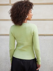 Threadbare Green Crew Neck Structured Knitted Cardigan - Image 4 of 4