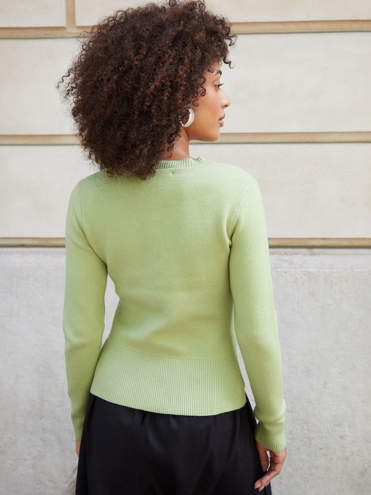 Threadbare Green Crew Neck Structured Knitted Cardigan - Image 4 of 4