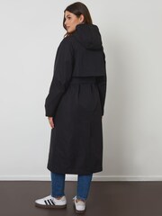 Threadbare Black Longline Hooded Trench Coat - Image 2 of 4