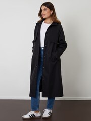 Threadbare Black Longline Hooded Trench Coat - Image 4 of 4