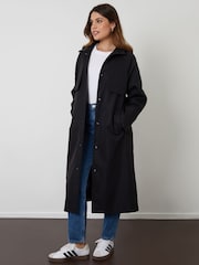 Threadbare Black Longline Hooded Trench Coat - Image 5 of 5
