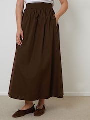 Threadbare Brown Midi Skirt with Pockets - Image 2 of 5