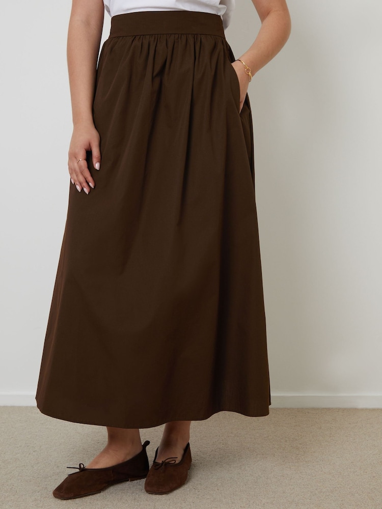 Threadbare Brown Midi Skirt with Pockets - Image 2 of 5