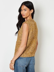 Threadbare Yellow Moss Stitch Knitted Button Up Vest - Image 1 of 5