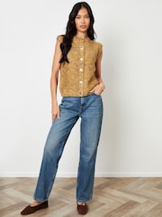 Threadbare Yellow Moss Stitch Knitted Button Up Vest - Image 2 of 5