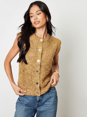 Threadbare Yellow Moss Stitch Knitted Button Up Vest - Image 3 of 5