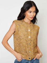 Threadbare Yellow Moss Stitch Knitted Button Up Vest - Image 4 of 5