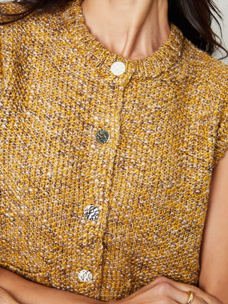 Threadbare Yellow Moss Stitch Knitted Button Up Vest - Image 5 of 5