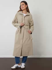 Threadbare Natural Longline Hooded Trench Coat - Image 1 of 4