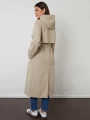 Threadbare Natural Longline Hooded Trench Coat - Image 2 of 4