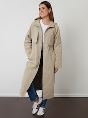 Threadbare Natural Longline Hooded Trench Coat - Image 3 of 4