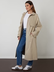 Threadbare Natural Longline Hooded Trench Coat - Image 4 of 4