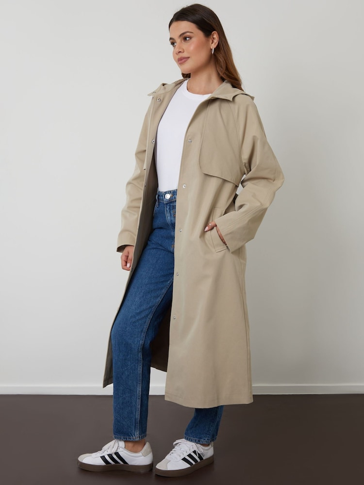 Threadbare Natural Longline Hooded Trench Coat - Image 4 of 4