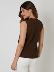 Threadbare Brown Threadbare Pointelle Knit Button Up Waistcoat Vest - Image 2 of 4