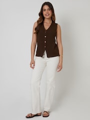 Threadbare Brown Threadbare Pointelle Knit Button Up Waistcoat Vest - Image 3 of 4