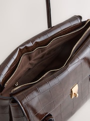 Chocolate Brown Croc Effect Shoulder Bag - Image 3 of 6