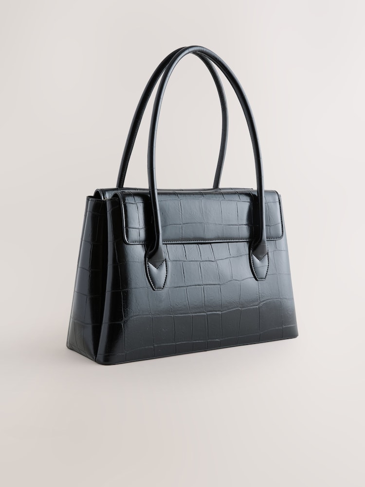 Black Croc Effect Shoulder Bag - Image 8 of 8 Black Croc Effect Shoulder Bag - Image 8 of 8