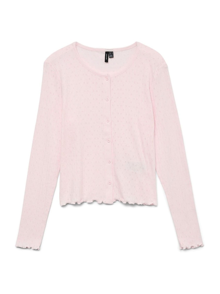 VERO MODA Pink Long Sleeve Pointelle Cardigan - Image 1 of 1